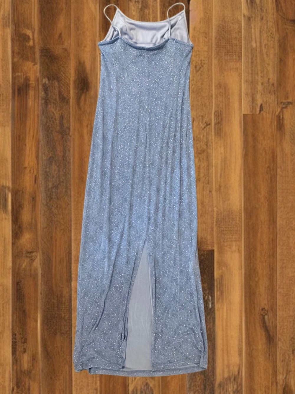 Vintage Y2K Ice Blue Sparkle Maxi Dress Back Slit Glam Party Dress - Picture 3 of 3